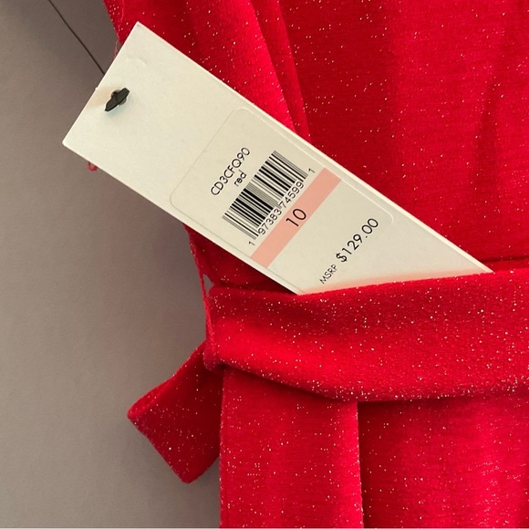 Calvin Klein Sz 10 Vibrant Red Slinky, Sparkly Jumpsuit, Zippered Back, Tie Belt - Picture 3 of 16